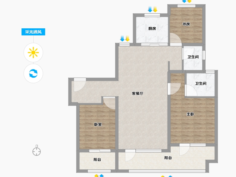 山东省-淄博市-淄博融创滨江壹号-102.40-户型库-采光通风