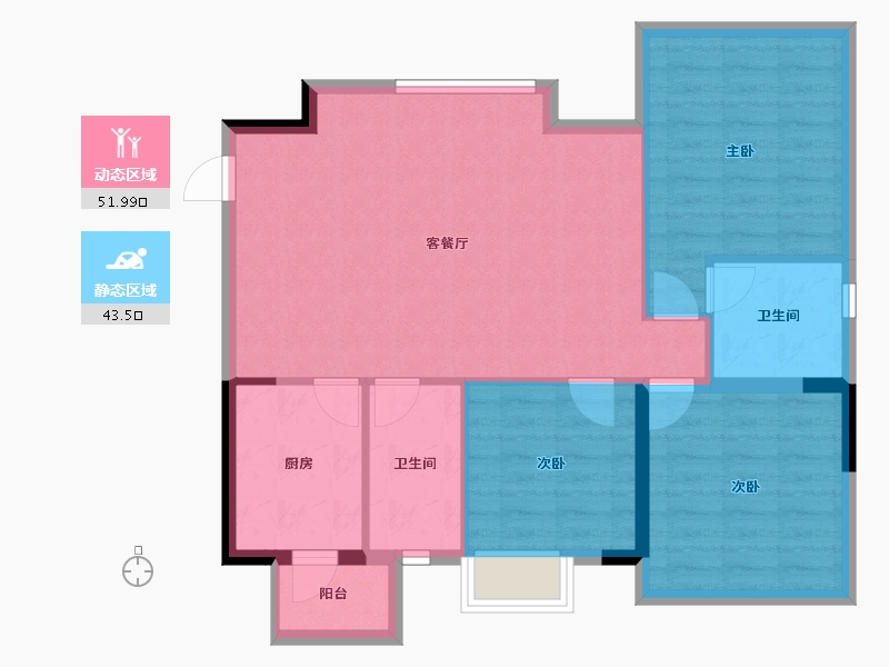 山东省-济南市-甜城国际社区-86.72-户型库-动静分区