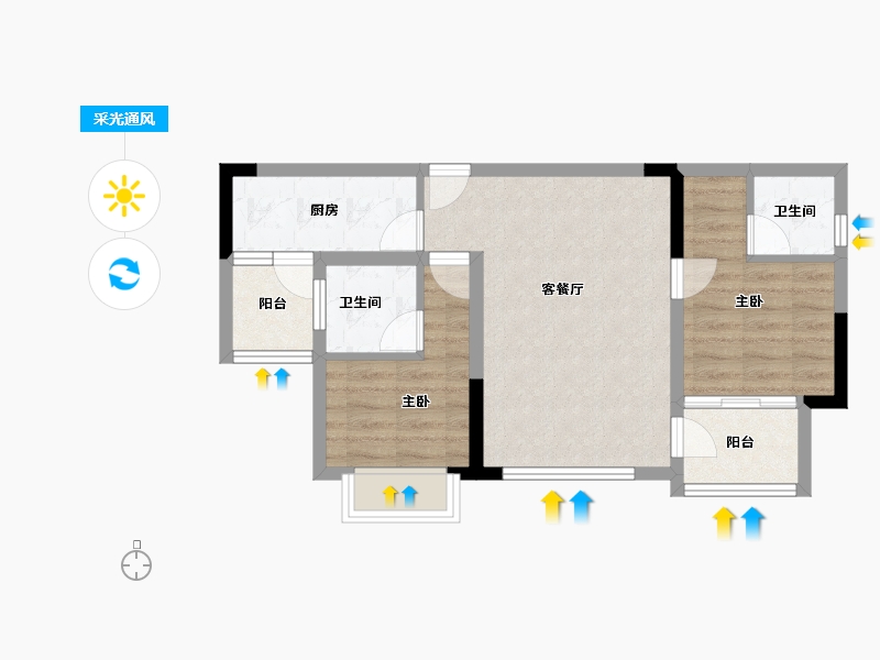 四川省-内江市-莱菲特广场三期森林里-59.28-户型库-采光通风