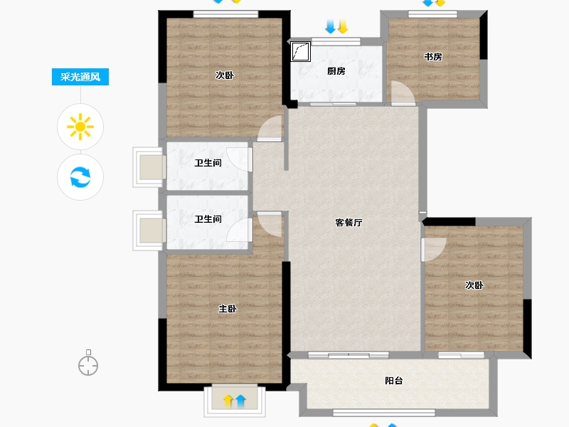 山东省-菏泽市-龙翔中央悦府-114.68-户型库-采光通风