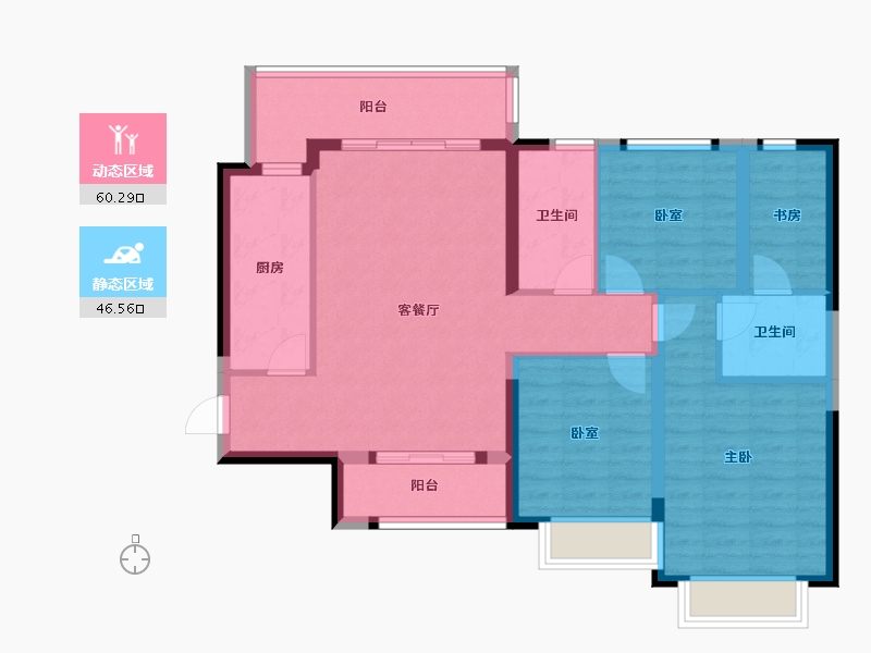 四川省-成都市-恒大御龙天峰-95.43-户型库-动静分区