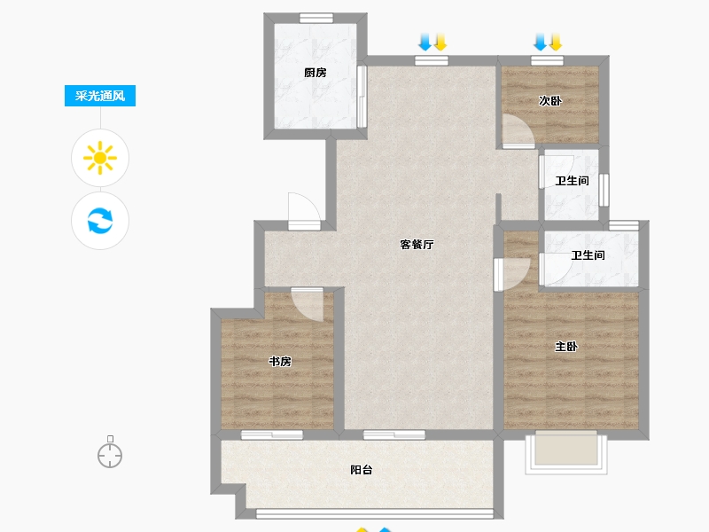 安徽省-阜阳市-华安公园1号-88.00-户型库-采光通风