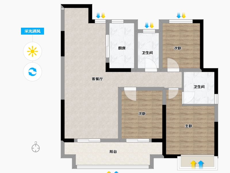 安徽省-阜阳市-淮河吾悦广场-92.00-户型库-采光通风