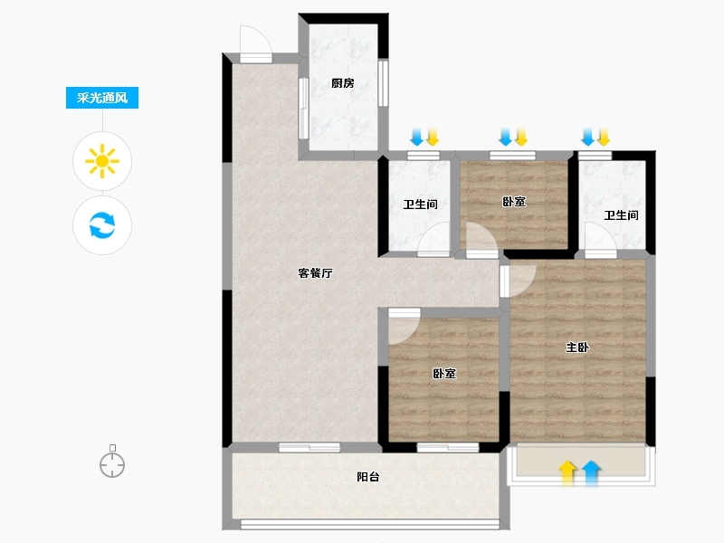 安徽省-淮北市-金百合二期-90.40-户型库-采光通风