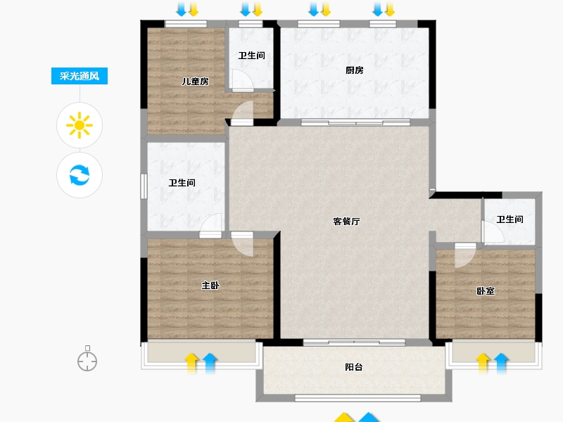 河南省-洛阳市-建业滨河珑府-140.03-户型库-采光通风