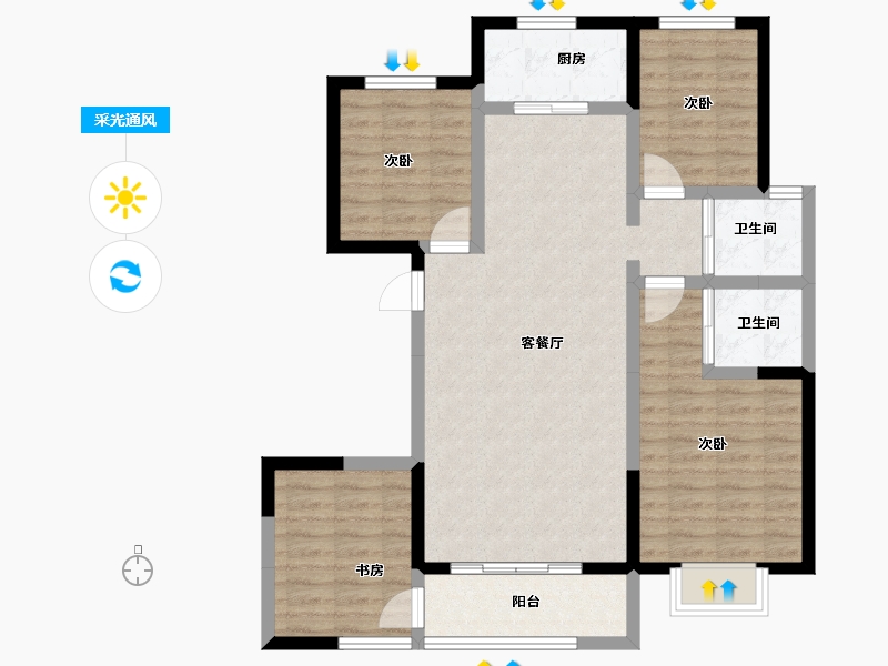 新疆维吾尔自治区-伊犁哈萨克自治州-四美城南壹号五期-91.60-户型库-采光通风