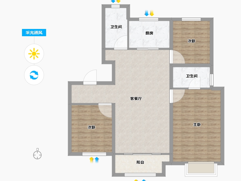 山东省-淄博市-淄博融创滨江壹号-96.00-户型库-采光通风