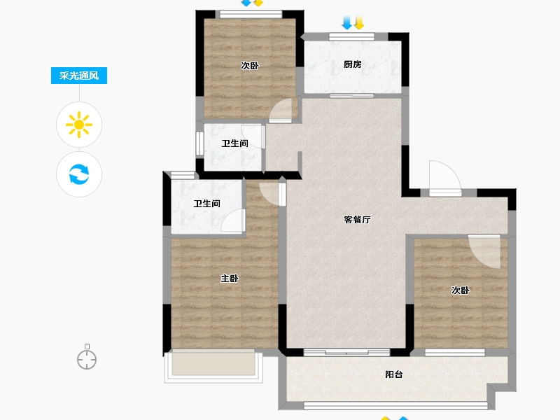 江苏省-盐城市-圣桦宝龙世家-92.00-户型库-采光通风