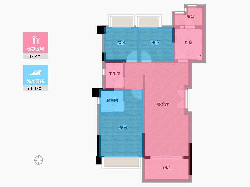 重庆-重庆市-北辰香麓-70.40-户型库-动静分区