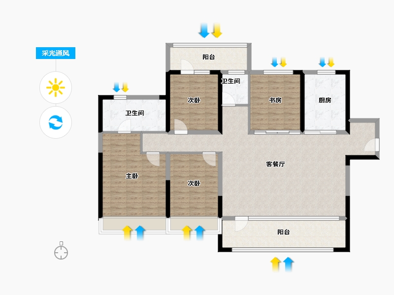 青海省-西宁市-中房·东方云舒-135.15-户型库-采光通风