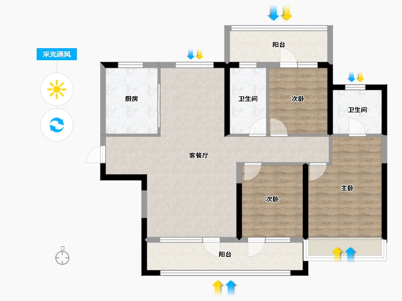 青海省-西宁市-中房·东方云舒-102.25-户型库-采光通风