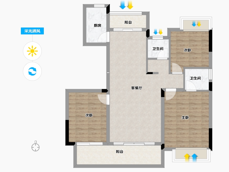 江西省-宜春市-明珠壹号-90.37-户型库-采光通风