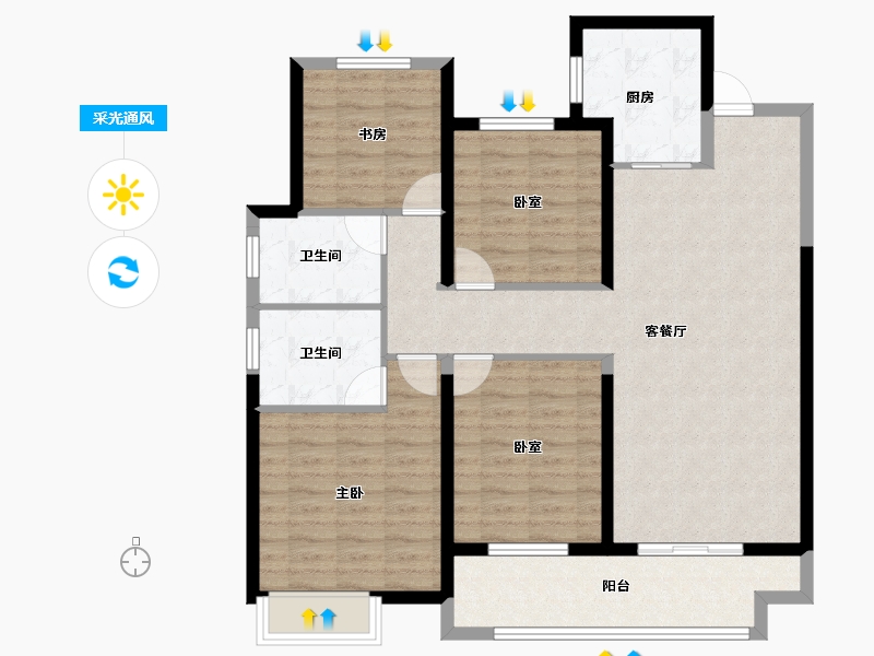 江苏省-盐城市-​中海华樾-105.54-户型库-采光通风