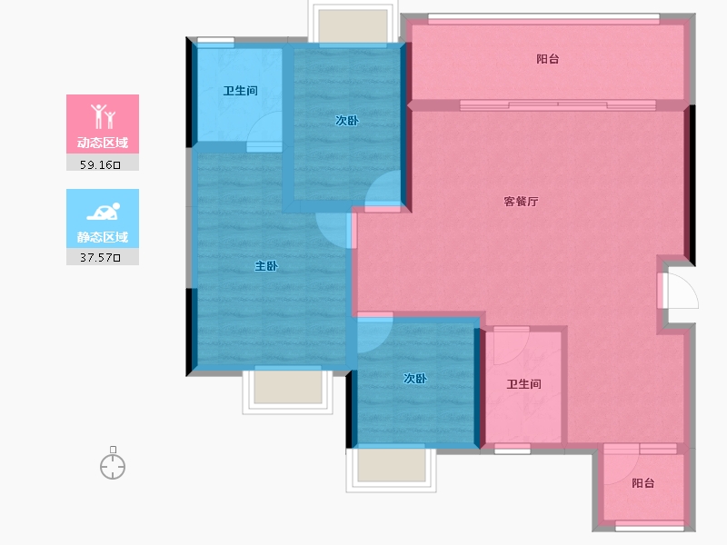 四川省-南充市-恒大华府-86.44-户型库-动静分区