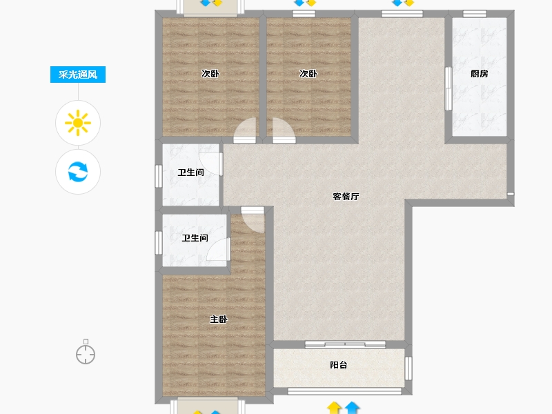 陕西省-咸阳市-嘉园华庭-121.65-户型库-采光通风