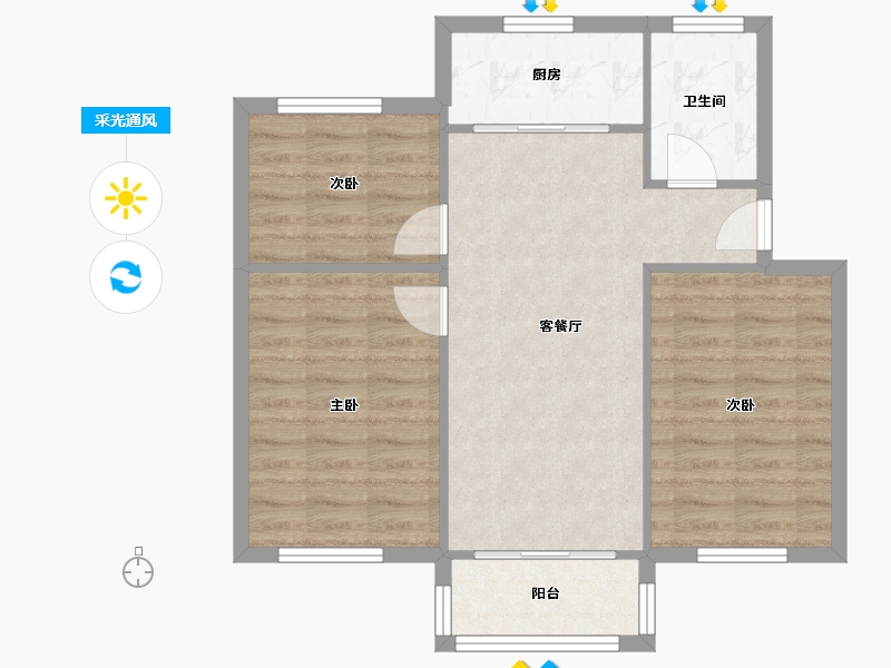 江苏省-苏州市-新浒花园三区-90.00-户型库-采光通风