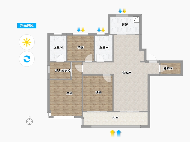 江苏省-苏州市-璞玥风华-104.00-户型库-采光通风