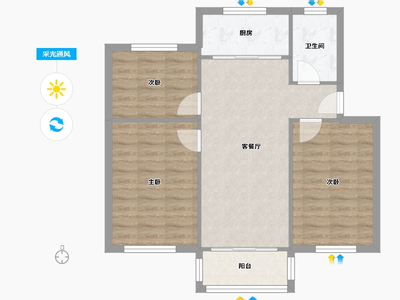 江苏省-苏州市-新浒花园三区-73.00-户型库-采光通风