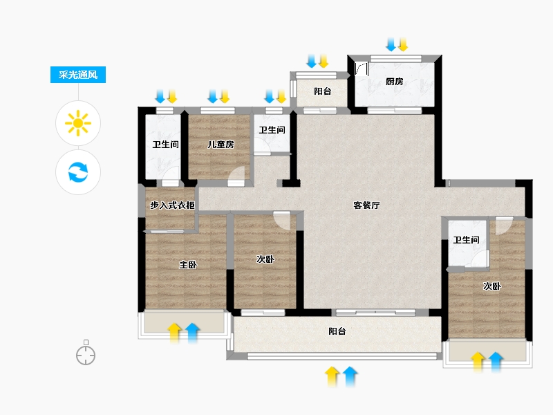 陕西省-咸阳市-日月公馆-105.39-户型库-采光通风