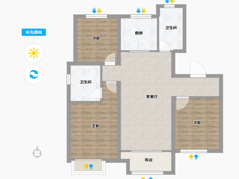 山东省-淄博市-淄博融创滨江壹号-86.40-户型库-采光通风