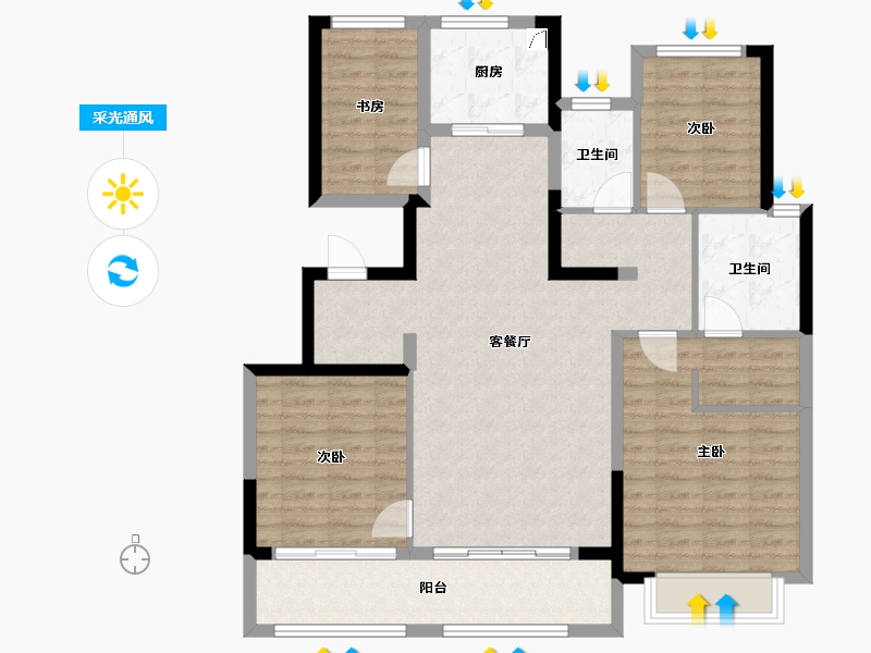 陕西省-西安市-全运村甘棠苑-108.00-户型库-采光通风