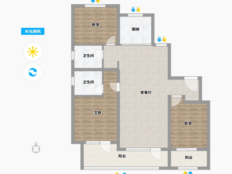 山东省-淄博市-淄博融创滨江壹号-104.00-户型库-采光通风