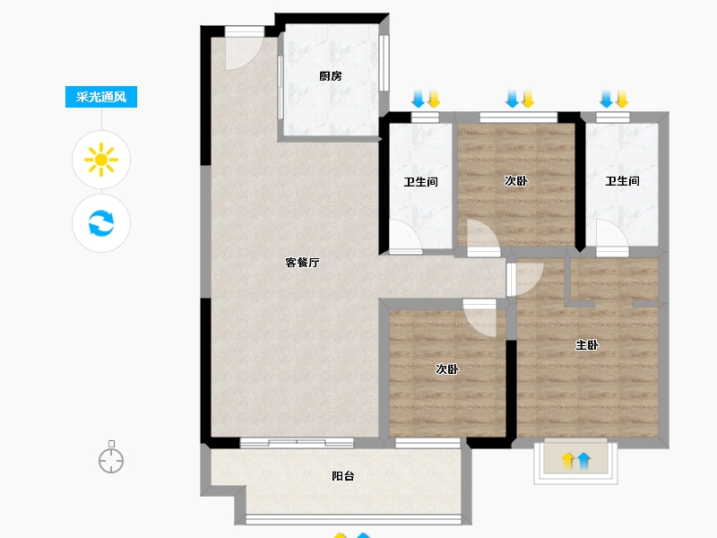 山东省-淄博市-宏程健康活力城-91.27-户型库-采光通风