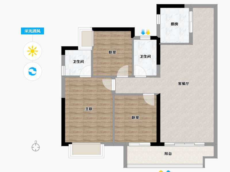 广东省-肇庆市-融创鼎湖府-87.33-户型库-采光通风