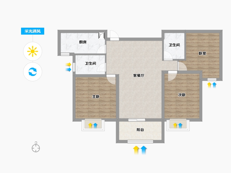 山东省-菏泽市-曹州名郡-88.80-户型库-采光通风