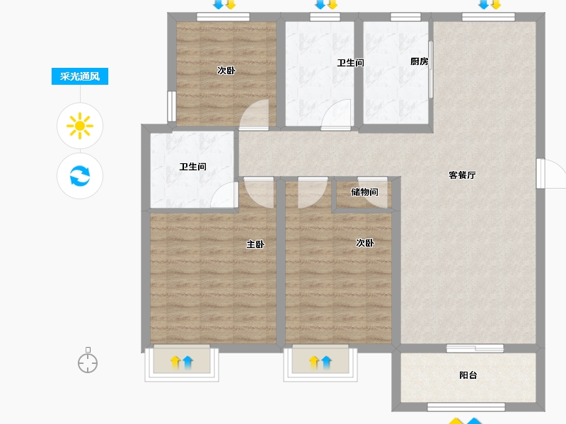 安徽省-淮北市-港利文庭雅苑-101.60-户型库-采光通风