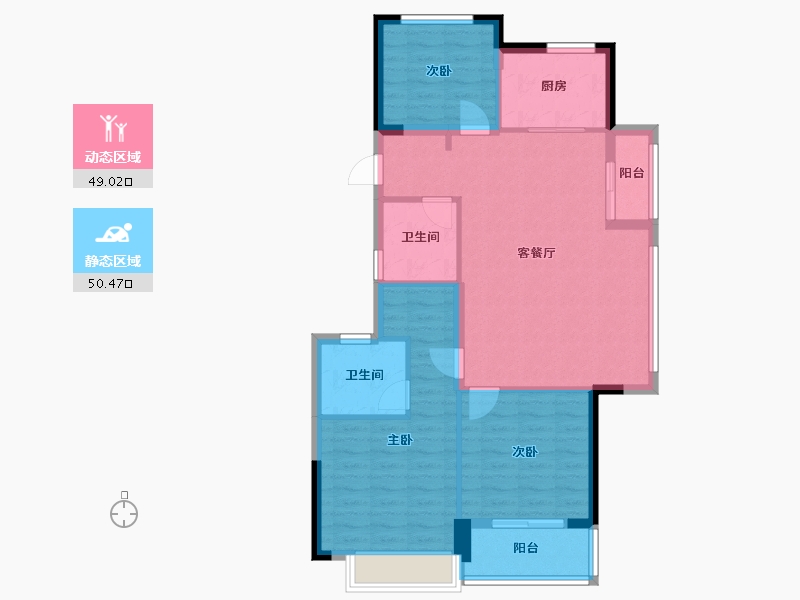 浙江省-金华市-婺江印月-90.00-户型库-动静分区