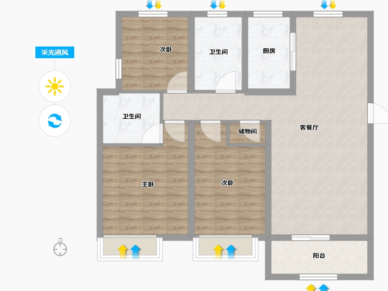 安徽省-淮北市-港利文庭雅苑-92.80-户型库-采光通风