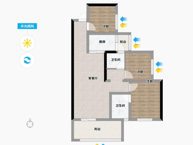 四川省-南充市-白鹭洲二期-73.55-户型库-采光通风