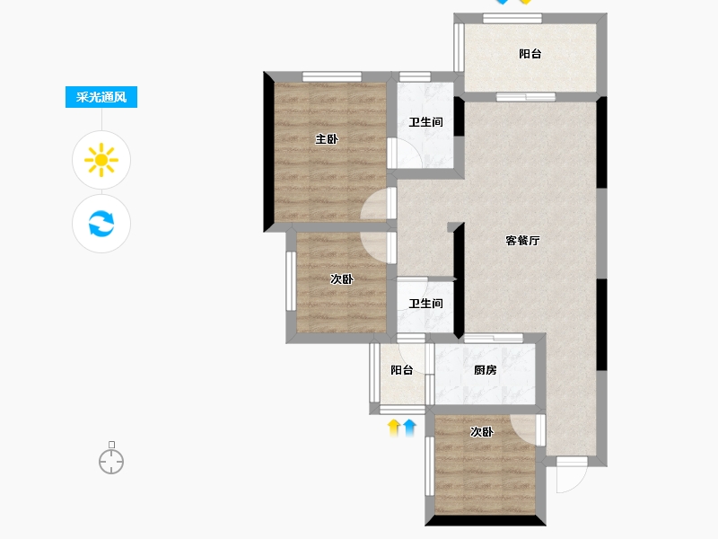 四川省-南充市-白鹭洲二期-68.89-户型库-采光通风