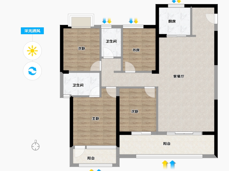 福建省-漳州市-龙海万科金域滨江-108.81-户型库-采光通风