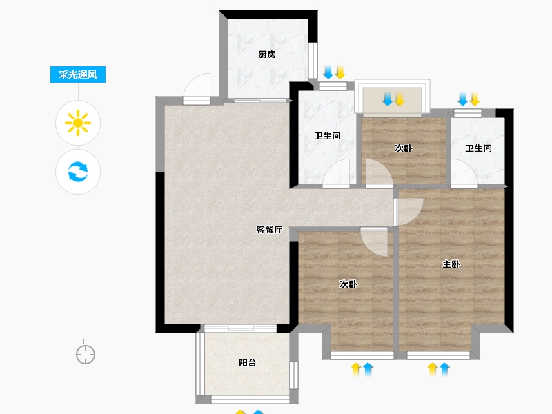 福建省-漳州市-龙海万科金域滨江-71.20-户型库-采光通风