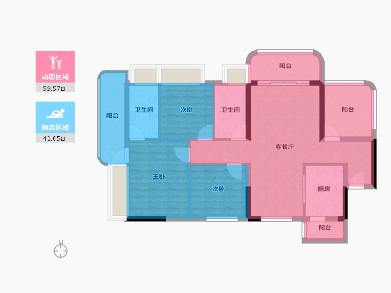 广东省-肇庆市-翠湖紫荆苑-89.66-户型库-动静分区