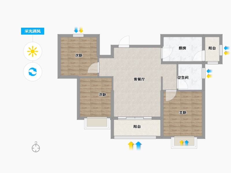 山东省-菏泽市-菏泽恒大御峰-84.01-户型库-采光通风