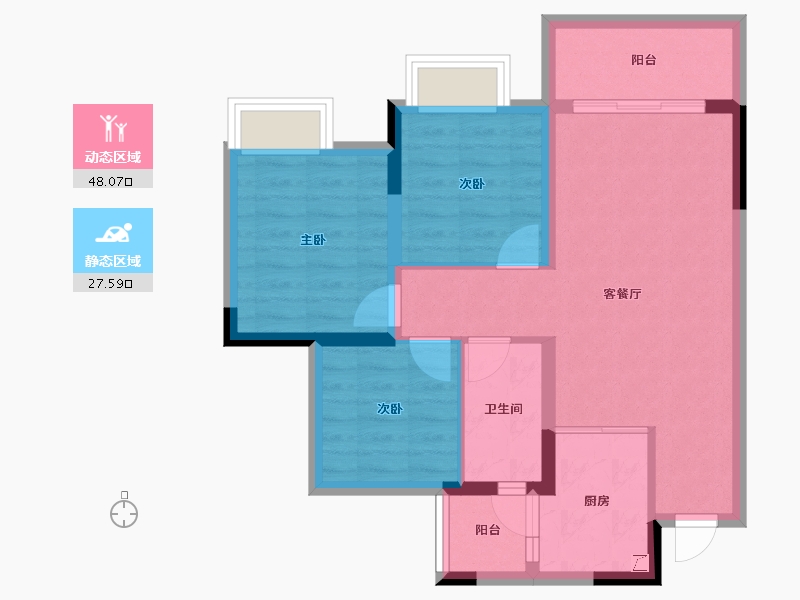 四川省-内江市-邦泰天悦城大学城1号-66.95-户型库-动静分区