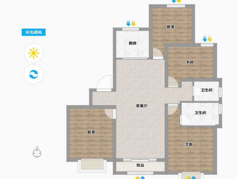 陕西省-咸阳市-鑫苑又一程臻境-97.30-户型库-采光通风