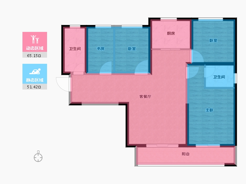 陕西省-咸阳市-鑫苑又一程臻境-104.40-户型库-动静分区