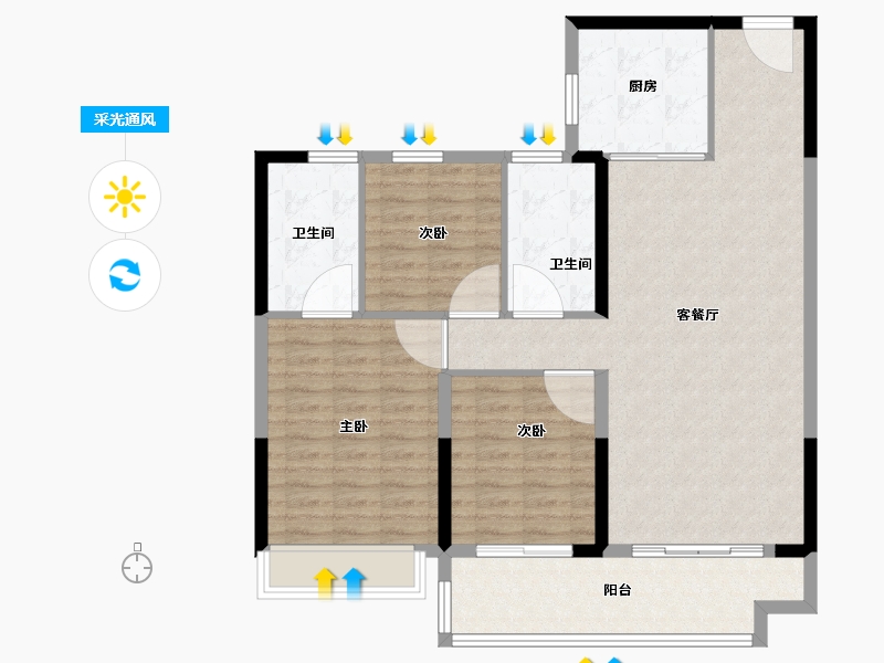 山东省-菏泽市-碧桂园翡翠壹品-103.01-户型库-采光通风