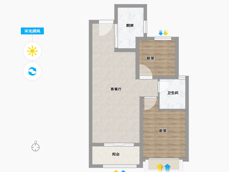 陕西省-咸阳市-融创御河宸院-64.00-户型库-采光通风