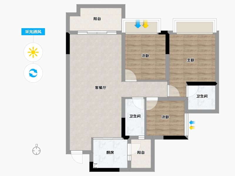 四川省-内江市-邦泰天悦城大学城1号-76.92-户型库-采光通风