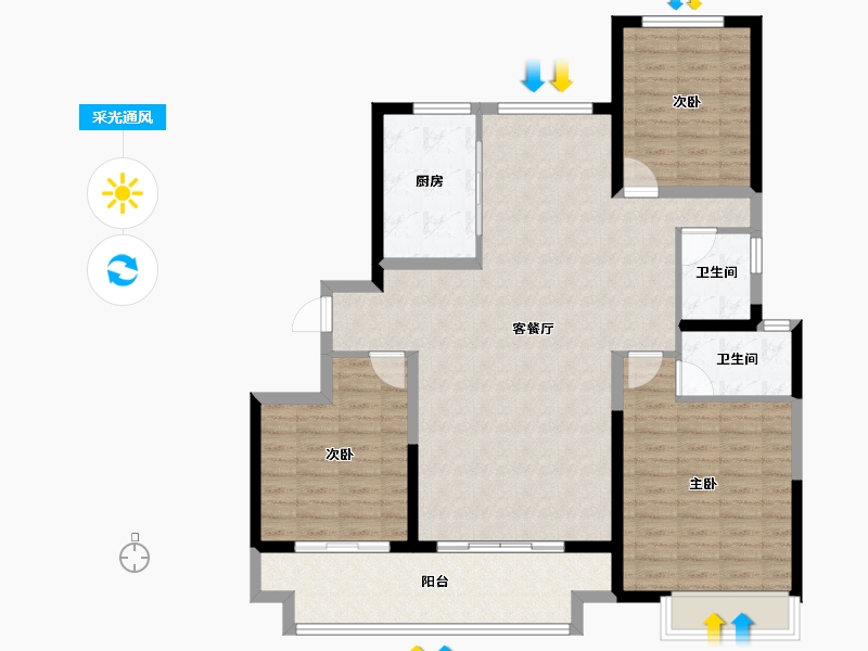 山东省-菏泽市-明丰理想城-114.37-户型库-采光通风