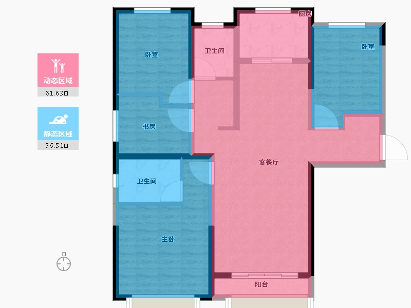 陕西省-咸阳市-鑫苑又一程臻境-105.61-户型库-动静分区