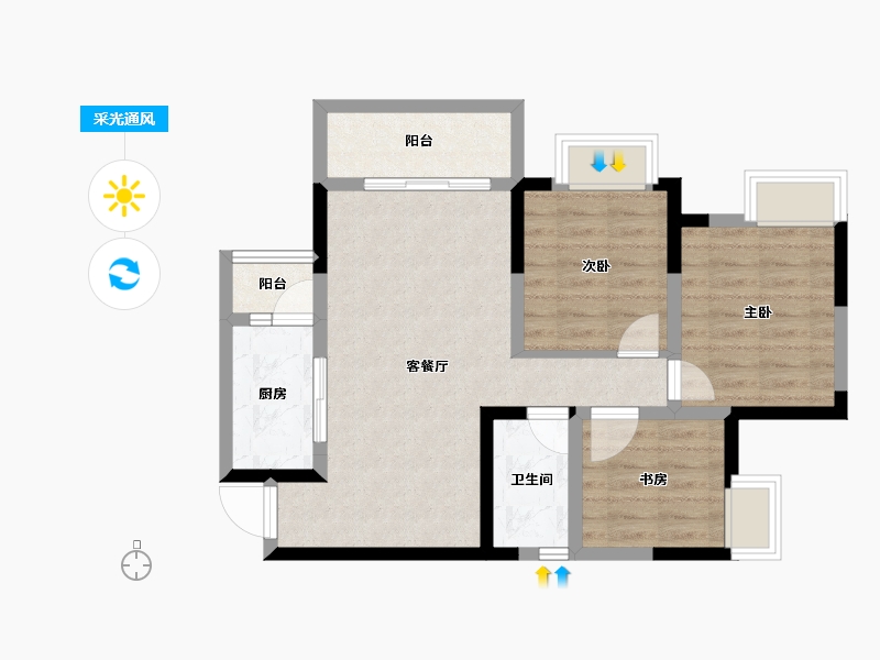 四川省-成都市-辰兴锦城国际-68.40-户型库-采光通风