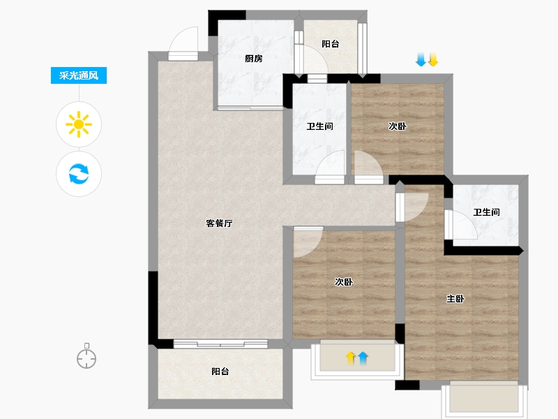 四川省-内江市-邦泰天悦城大学城1号-72.17-户型库-采光通风