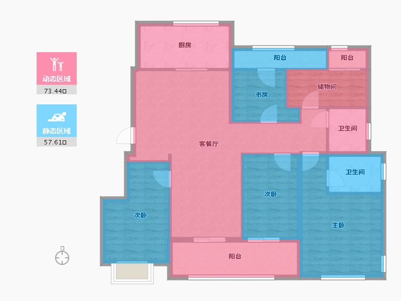 浙江省-宁波市-雅戈尔江上-118.00-户型库-动静分区