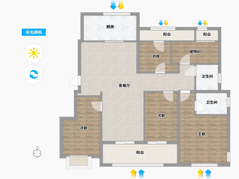 浙江省-宁波市-雅戈尔江上-118.00-户型库-采光通风